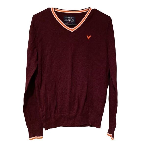 American Eagle V Neck Sweater Embroidered Logo - Picture 1 of 11